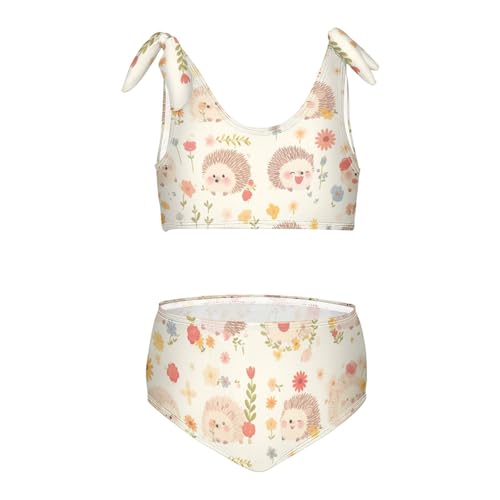 Cute Watercolor Hedgehogs Girls 2 Piece Kids Bikini Set Scoop Neck Bathing Suit Swimwear Adjustable Strap