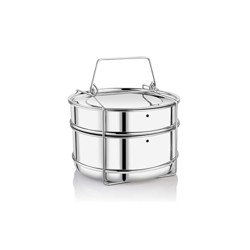 Embassy Stainless Steel Cooker Separator | Suitable for 10 Litres Prestige Popular and Popular Plus Outer Lid Pressure Cookers |2 Containers with Lifter | Dimension 21x21x16 cm