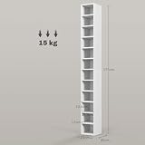 HOMCOM Przechowywanie płyt CD i DVD, kolumna do przechowywania, szafka do przechowywania z 12 przegródkami, maks. pojemność 204 CD, 21 x 20 x 175 cm, biały