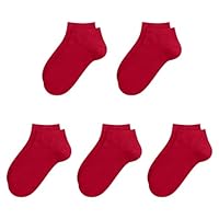 SERISIMPLE Viscose Bamboo School Socks Ankle Super Soft Kids Socks Stretch Cuffs Athletic Socks Odor Resistant Anti-odor 5 Pairs (Large, Red)