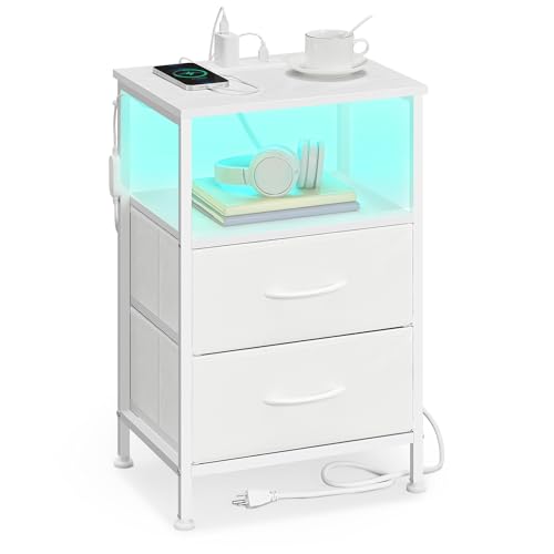 SONGMICS BELLAH Collection - Nightstand with Charging Station and App-Controlled Adjustable LED...
