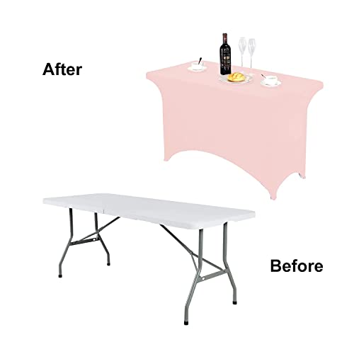 Image of FORLIFE 2Pack Spandex Table Covers,Fitted Tablecloth for Rectangular Tables, Stretch Patio Table Covers, Universal Spandex Table Cover for Wedding, Banquet, Party (4ft, Blush Pink)