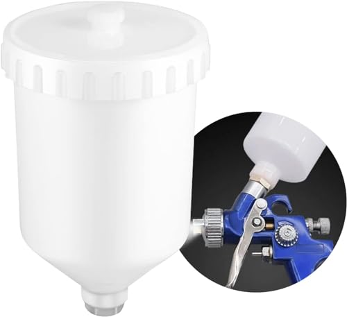 Liseng 600 Ml Kunststoffbecher für Lackierpistole, Ersatztopf Farbbecher für Spritzpistole, Spritz Pistolen Becher Topf Gewinde Anschluss Sprüh Werkzeug für Spritzpistolen(16 * 9 cm)