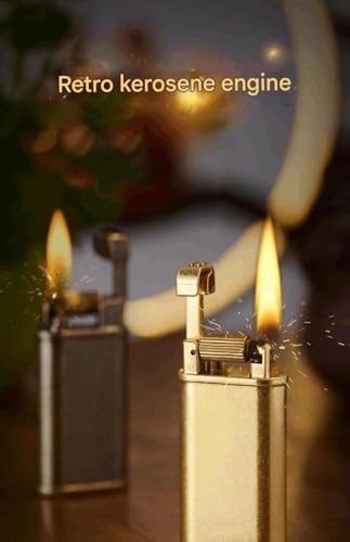 Image of Smoke King Vintage Brass Lighter Lift Arm Retro Design, Covered Windproof Flame, Antique Style, Lighter for Men (Fuel Not Included)