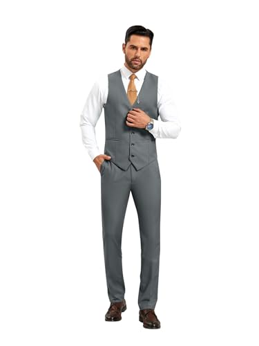 Men's 2 Piece Suits Formal Slim Fit V-Neck Vest Pant Set Waistcoat Tuxedo for Wedding Groomsmen - Main Image