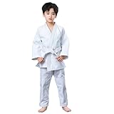 MWAHJU Single Weave Judo Gi Judo-Anzüge for Wettkampf oder Training, Judo-Kimono-Hose, weiß und blau, mit Gürtel FüR MäNner Frauen(Ivory,120cm)