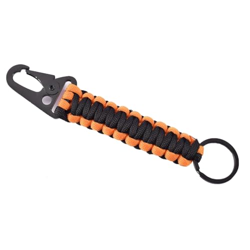 Zambuph Llavero de Paracord para Exteriores, Llavero de Emergencia extraíble, Cuerda para Senderismo, cordón Colgante Multifuncional, para espeleología, Negro y Naranja