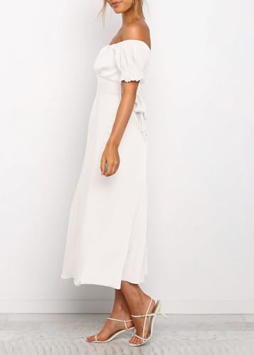 Image of KIRUNDO Women's Satin Summer Wedding Guest Cocktail Dress | 2026 Spring Fall Party Midi Dress, Silky, Elegant Off Shoulder Short Sleeve, Ruffle Mermaid Hem, Wrap Prom Formal Outfits