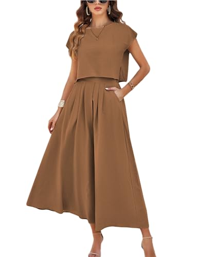 Image of Mingzhu Womens 2 Piece Outfits Skirt Set Summer Casual Cap Sleeve Crop Tops Maxi Dress Sets with Pockets