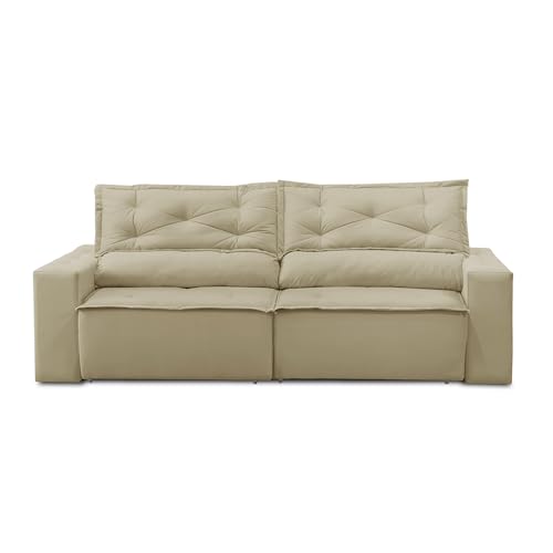 Sofá Retrátil e Reclinável 2 lugares com Molas 1,50m Livia Suede Bege Adonai Estofados