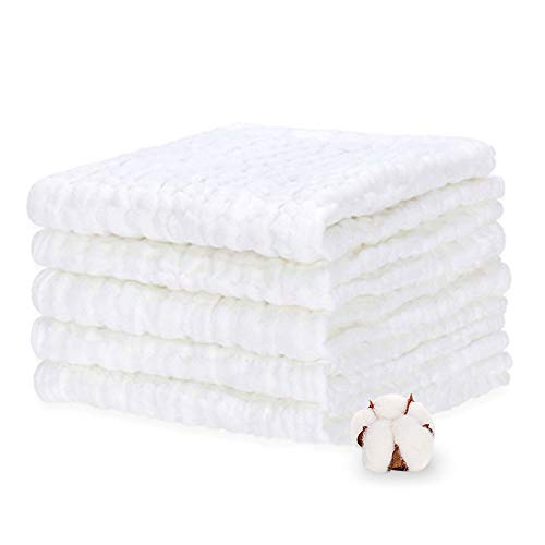 zhongjian medical Baby Muslin Washcloths, Natural Muslin Cotton Baby Wipes,Water Absorbent Super Soft Baby Face Towel Suitable for Sensitive Skin-Baby, 5 Packs 16x16 inches