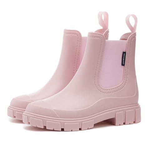 LIOERDIWE Short Rain Boots Women Waterproof Ankle Rainboots Fashion Chelsea Boots Non-Slip Garden Shoes for Outdoor Work Booties(Pink,10 Women)