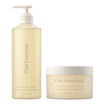 Oak Essentials Fresh Start Set, 2-Piece Body Care Set Awaken Body Wash and Perfecting Body Scrub