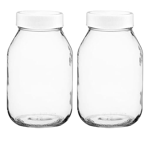 Mason Jars 32-OZ Regular Mouth with PLASTIC Lids, Used for Canning, Pickling, Juice, Jam, Jelly, or DIY Decors and Projects (Pack of 2)