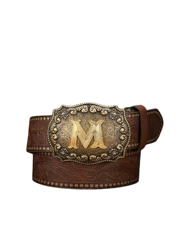 GORGLITTER Men's Western Belt Letter Big Buckle Faux Leather Cowgirl Belts