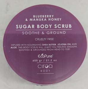 Ciroa, Sugar Body Scrub, BLUEBERRY & MANUKA HONEY, 21.2 oz, Soothe & Ground, Cruelty Free (600gr) Pack of One