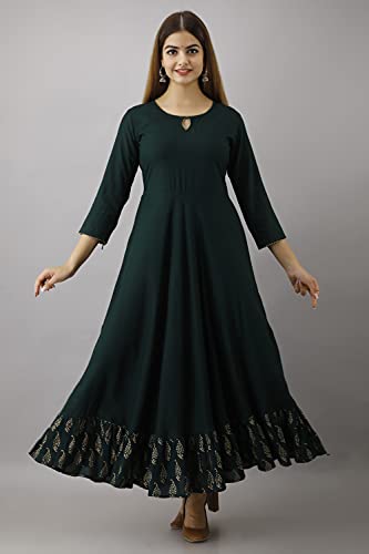 Image of Kimayra Fashion Women's Printed Rayon Flared Kurta, Designer Anarkali Kurta Kurtis top Tunic Ethnic Dresses for Girls