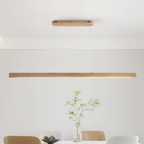 Schindora LED Suspension Luminaire Bois Pour Cuisine,115Cm Naturel Lustre Salon Avec...