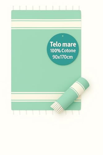 Telo Mare Grande 90x170cm 100% Cotone – Asciugamano da Spiaggia con Frange – Antisabbia, Leggero, Assorbente e Compatto – Fouta per Hammam, Sauna, Viaggio, Piscina, Yoga, Campeggio, (Azzuro)