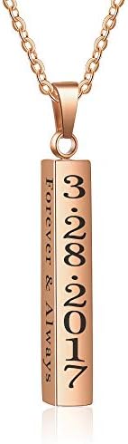 diamondidde Personalized Custom Message Names Pendant Necklace Unisex Stainless Steel Vertical Cuboid Bar Necklace