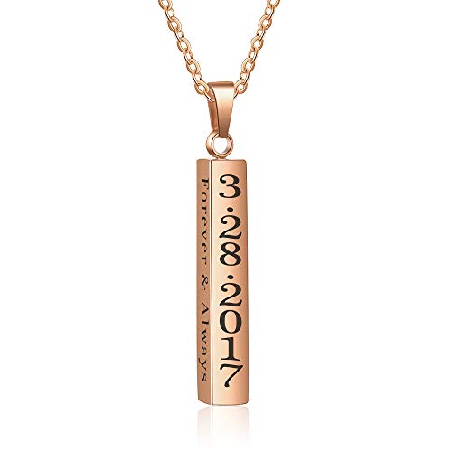 diamondidde Personalized Custom Message Names Pendant Necklace Unisex Stainless Steel Vertical Cuboid Bar