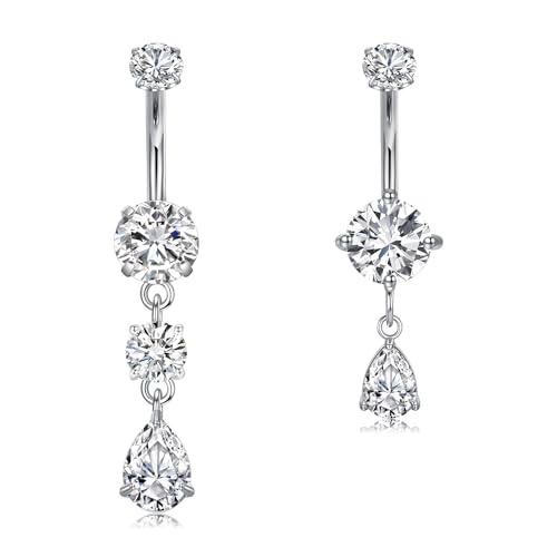 Briana Williams Belly Button Ring Clear Teardrop CZ Dangle Belly Rings Surgical Steel Belly Navel Rings Piercing Jewelry for Women 14g Silver