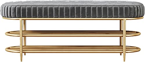 Nordic - Banco de zapatos de entrada gris con marco de metal, taburete de almacenamiento de 2 niveles para sala de estar y pasillo, elegante extremo de la cama (tamaño: 80 x 32 x 45 cm)