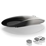 Uiosmuph Bluetooth Mouse, Rechargeable Wireless Mouse, Triple Mode (Dual Bluetooth+USB) Computer Silent Mice Portable with USB Receiver Type-C Adapter for Laptop/MacBook/iPad/PC (Grey and black)