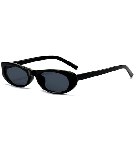 EYLRIM Trend Narrow Cat Eye Sunglasses for Women Fashion Small Oval Sun Glasses Black Shades