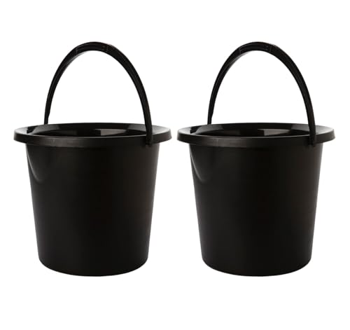 Eimer mit Ausguss 10l 2er Set, Putzeimer Schwarz mit Messskala, Haushaltseimer 10l, Kunststoff, Made in EU