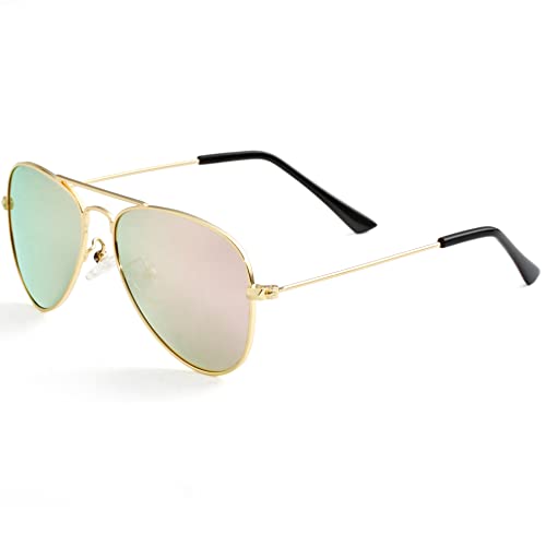 Kursan Kids Polarized Aviator Sunglasses For Litter Girls Boys Metal Frame Mirrored Lens Juniors Sun Glasses Age 3-8 (Gold/Pink Mirrored) #TOP2