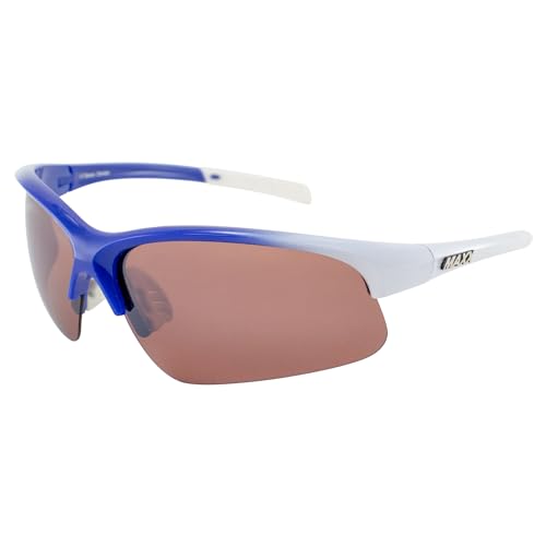 Maxx Domain Golf Sport Riding Sunglasses White Blue Frame with High Definition Amber Lens