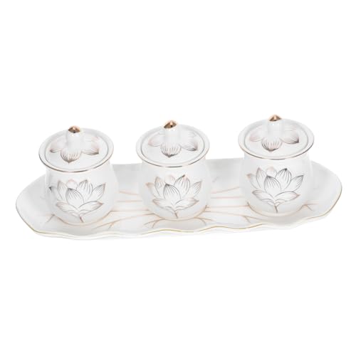 Cabilock Copa de Adoración de Cerámica Estampados de Loto Cáliz de Agua Budista para Templos Hogares y Uso Ritual Cuenco de Ofrendas para Meditación