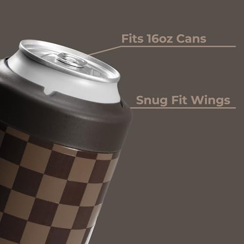 Image of HydroJug Tall Can Cooler 16 oz, Stainless Steel Can Holder, Autumn Checkers