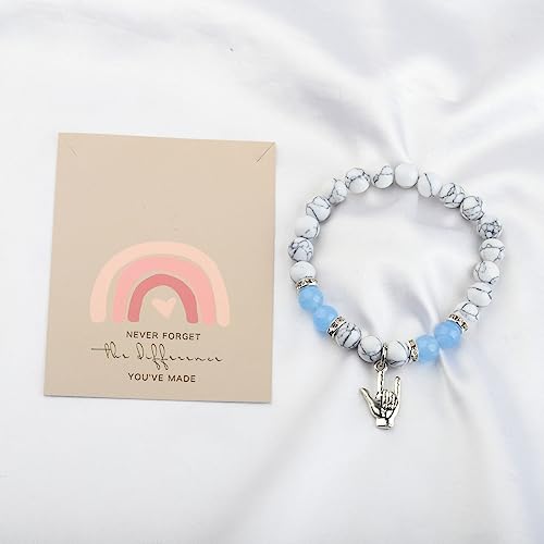 MYOSPARK ASL Hand Sign Language Charm Bracelet - I Love You Sign Gift for Deaf, Teacher, Thank You2