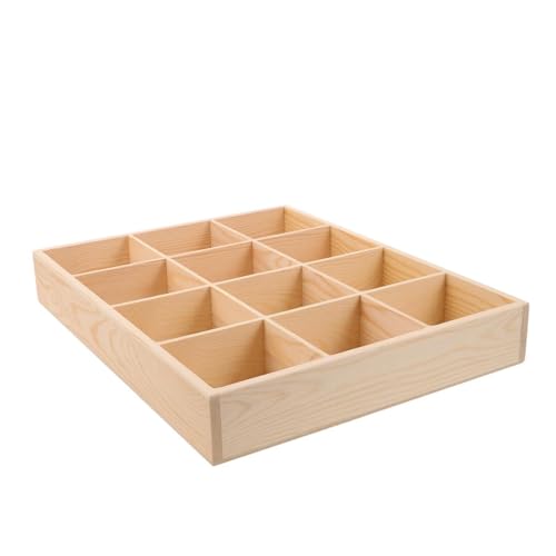 TOPBATHY Caja de Almacenamiento 12 Compartimentos de Madera Natural, Organizador de Cajones para Calcetines y Ropa Interior, Divisor Práctico para Armario y Tocador, Optimiza Espacio Hogar