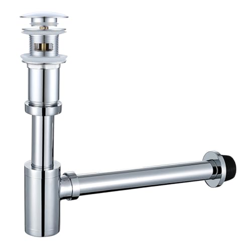 RANDOM Polished Chrome Brass Bottle P Trap Kit Contemporary Round Bottle P-Trap 1 1/4 with Pop Up Drain With Overflow.83888C-S6