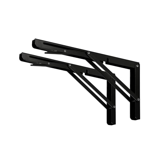 2 Uds. Soporte Billy Recto Triangular De 24 Pulgadas, Soportes Estante Plegables Resistentes, Bisagras Mesa En L Montadas La Pared For Banco Con Tornillo Para Cocina(Black)