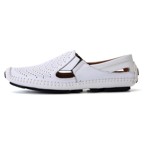 Image of Men's Breathable Summer Genuine Leather Sandal Perforated Casual Walking Driving Flats Shoes