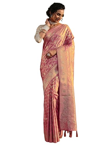 Image of Libas Woven Design Satin Saree for Women With Unstitched Blouse Piece | Traditional Saree for Festive & Wedding