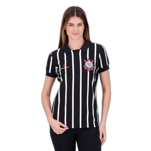 Camiseta Retrô Japão Corinthians Coimbra, gola polo listrada, G