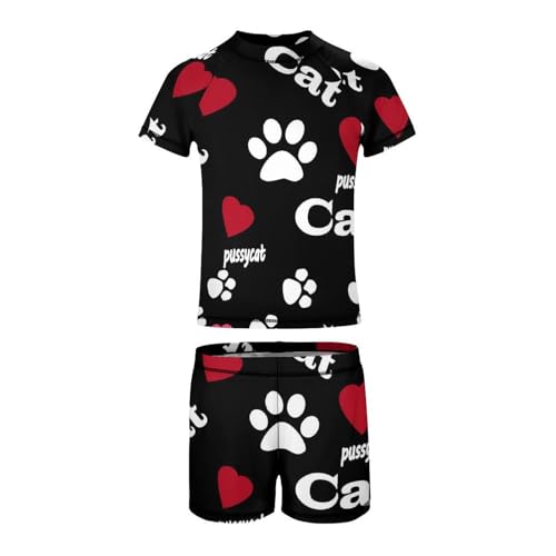 Kitten Cat Paw PrintChildren's Swimsuits Boys Two Piece Suit9-11Y（140cm）2