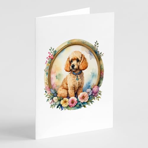 Caroline's Treasures Poodle and Flowers Greeting Cards and Envelopes Pack of 8 Blank Cards with Envelopes Whimsical A7 Size 5x7 Blank Greeting Cards