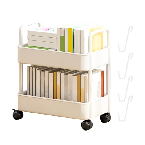 Carro de estantería móvil, Estantes de almacenamiento móviles para libros con ruedas, Carrito de libros móvil, estantería organizadora para niños, estudiantes, estantería de 2 niveles, carpeta Huayeex