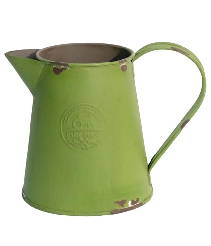 Yoillione Rustic Green Flower Vase, Shabby Chic Metal Jug Pitcher Vase, Mini Vase Farmhouse Table Home Decor, Spring Decor