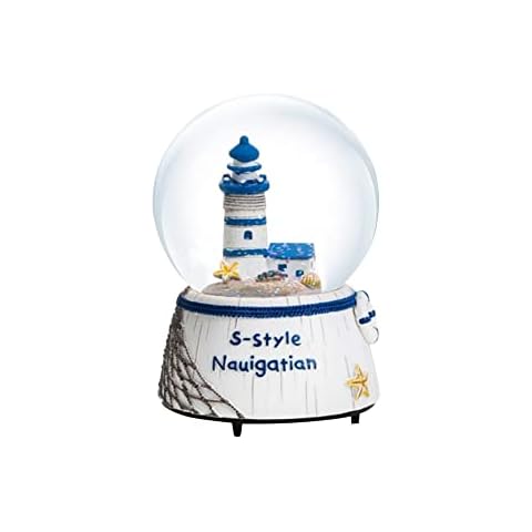Lighthouse Cottage Snow Globe, 80MM Musicial Water Globe Tabletop Centerpiece Nautical Ocean Sea Life Theme Home Décor (Lighthouse) Cover