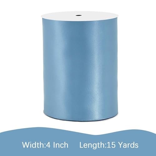 Image of Dusty Blue Satin Ribbon 4 inch X 15 Yards Polyester Ribbon for Gift Wrapping Very Suitable for Weddings Party Hair Bow Invitation Decorations and More