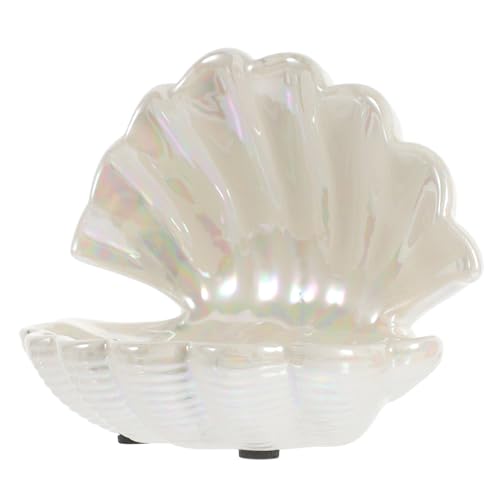 VILLCASE Bandeja de Cerámica de Color Blanco Diseño de Concha para Joyas Organizador Multifuncional Soporte Decorativo para Llaves y Anillos para Tocador Elegante y Delicado