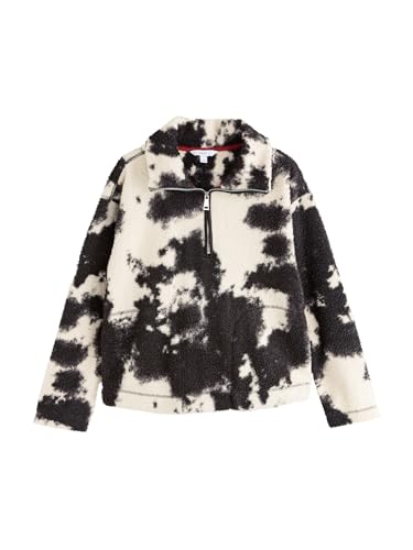 NEXT Damen Teddy-Borgoberteil mit 1/4-Reißverschluss aus 100% recyceltem Polyester Black/Ecru Cow Print X-Large