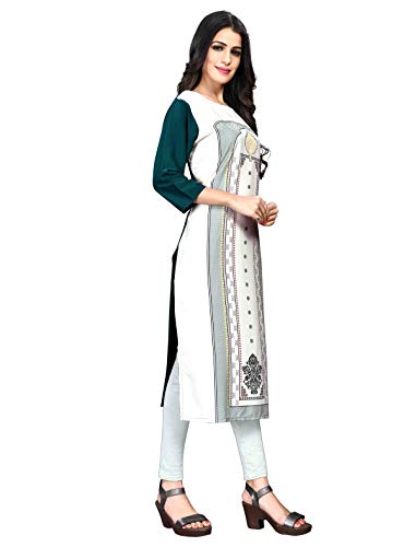 Image of 1 Stop Fashion Women's Cream Coloured Digital Print Crepe Knee Long W Style Kurtas /Kurti